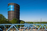 Gasometer at a shopping center, Oberhausen, Ruhr, North Rhine Westphalia, Germany Fine Art Print