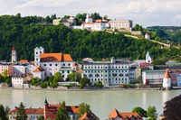 Town at the waterfront, Inn River, Passau, Bavaria, Germany Fine Art Print