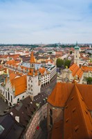 High angle view of buildings and a church in a city, Heiliggeistkirche, Old Town Hall, Munich, Bavaria, Germany Fine Art Print