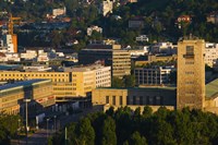 High angle view of a train station tower, Stuttgart Central Station, Stuttgart, Baden-Wurttemberg, Germany Fine Art Print