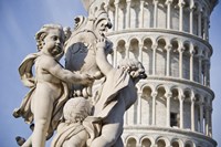 La Fontana dei Putti in front of Leaning Tower of Pisa, Pisa, Tuscany, Italy Fine Art Print