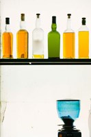 Bottles displayed at the Bookworm Cafe, Sanlitun, Chaoyang District, Beijing, China Fine Art Print