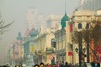 Shoppers along a central street, Zhongyang Dajie, Daoliqu Russian Heritage Area, Harbin, Heilungkiang Province, China Fine Art Print