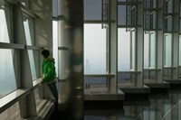 Person viewing a city from observation point in a tower, Jin Mao Tower, Lujiazui, Pudong, Shanghai, China Fine Art Print