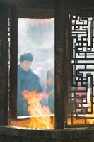 Prayer offerings and incense at a temple, Jade Buddha Temple, Shanghai, China Fine Art Print