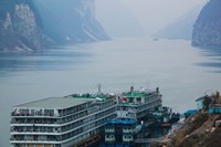 Yangtze River Cruise Ships at anchor, Yangtze River, Yichang, Hubei Province, China Fine Art Print