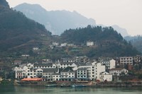 Town by Three Gorges Dam, Yangtze River, Hubei Province, China Fine Art Print