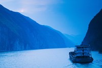 Container ship in the river at sunset, Wu Gorge, Yangtze River, Hubei Province, China Fine Art Print