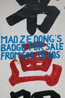 Close-up of a store sign for selling Chairman Mao badges, Old Town, Dali, Yunnan Province, China Fine Art Print
