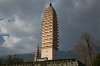 Low angle view of Qianxun Pagoda, Three Pagodas, Old Town, Dali, Yunnan Province, China Fine Art Print