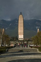 Tourists at the Three Pagodas, Old Town, Dali, Yunnan Province, China Fine Art Print