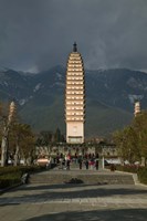 Tourists at the Three Pagodas, Old Town, Dali, Yunnan Province, China Fine Art Print