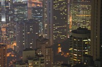 High angle view of buildings lit up at dusk, Central District, Hong Kong Fine Art Print