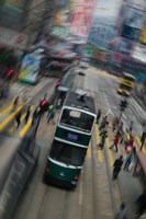 Trams on a road, Hennessy Road, Wan Chai, Wan Chai District, Hong Kong Fine Art Print