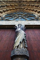 Virgin Mary statue with Jesus Christ at Reims Cathedral, Reims, Marne, Champagne-Ardenne, France Fine Art Print