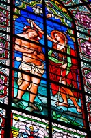Stained glass window at Cathedral of Notre Dame Le Puy, Le Puy-en-Velay, Haute-Loire, Auvergne, France Fine Art Print