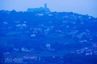 Town with Chateau de Polignac in the background at dawn, Polignac, Le Puy-en-Velay, Haute-Loire, Auvergne, France Fine Art Print
