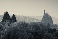 Saint Michel d'Aiguilhe Chapel at Dawn, Aiguilhe, Le Puy-en-Velay, Haute-Loire, Auvergne, France (black and white) Fine Art Print