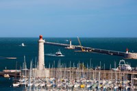 Port with the Mole St-Louis pier lighthouse, Sete, Herault, Languedoc-Roussillon, France Fine Art Print