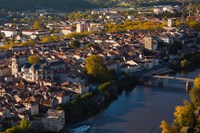 Elevated view of a town viewed from Mont St-Cyr, Cahors, Lot, Midi-Pyrenees, France Fine Art Print