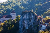 Ruins of the town chateau, St-Cirq-Lapopie, Lot, Midi-Pyrenees, France Fine Art Print