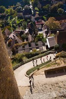Elevated view of a village with Chateau de Castelnaud, Castelnaud-la-Chapelle, Dordogne, Aquitaine, France Fine Art Print