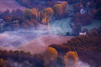 Aerial View of Dordogne River Valley in fog, Domme, Dordogne, Aquitaine, France Fine Art Print
