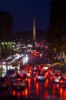 Elevated view of traffic on the road at night viewed from Eglise Madeleine church, Rue Royale, Paris, Ile-de-France, France Fine Art Print