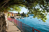Walkway along the shore of a lake, Varenna, Lake Como, Lombardy, Italy Fine Art Print