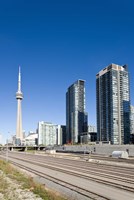 Skyscrapers and Railway yard with CN Tower in the background, Toronto, Ontario, Canada 2013 Fine Art Print