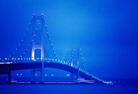 Fog surrounding the Mackinac Bridge at dusk, Michigan, USA Fine Art Print