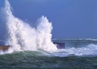 Waves crashing at Lomener harbor, Morbihan, Brittany, France Fine Art Print