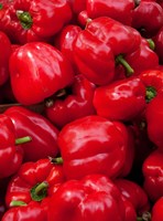 Red bell peppers for sale at weekly market, Arles, Bouches-Du-Rhone, Provence-Alpes-Cote d'Azur, France Fine Art Print