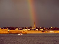 Fishing boat in front of citadel, Vauban Citadel, Port-Louis, Morbihan, Brittany, France Fine Art Print