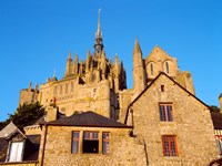 Low angle view of buildings at Mont Saint-Michel, Manche, Basse-Normandy, France Fine Art Print