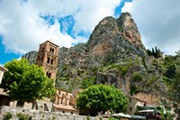 Low angle view of a village at the mountainside, Moustiers-Sainte-Marie, Provence-Alpes-Cote d'Azur, France Fine Art Print