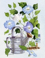Watering Can And Morning Glories Fine Art Print