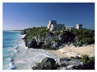 Pyramid on the seashore, El Castillo, Tulum Mayan, Quintana Roo, Mexico Fine Art Print