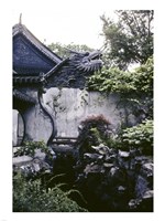 Garden with Dragon on Temple Wall Shanghai, China Framed Print