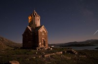 Starry night sky above Dzordza church, Iran Fine Art Print