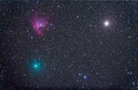 Comet Hartley 2 near the Pacman Nebula, NGC 281, in Cassiopeia Fine Art Print