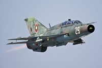 A Bulgarian Air Force MiG-21UM in flight over Bulgaria Fine Art Print