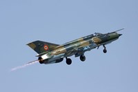 Romanian Air Force MiG-21 Lancer with afterburner, Romania Fine Art Print