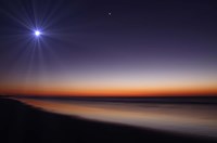 The Moon and Venus at twilight from the beach of Pinamar, Argentina Fine Art Print