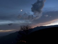 Moon and Venus conjunction above the village of Gazorkhan, Iran Fine Art Print