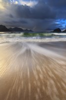 Waves washing back to sea on Haukland Beach, Lofoten, Norway Fine Art Print