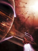Starships hone their skills in a virtual battlefield Fine Art Print