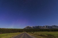 Northern autumn constellations rising over a road in Banff National Park, Canada Fine Art Print