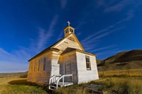 The old pioneer church in Dorothy, Alberta, Canada, on a starry night Fine Art Print