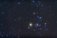 Open cluster Hyades and giant star Aldebaran in the constellation of Taurus Fine Art Print